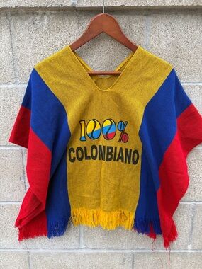 Colombian Flag V-Neck Poncho Tunic - Yellow, Blue & Red